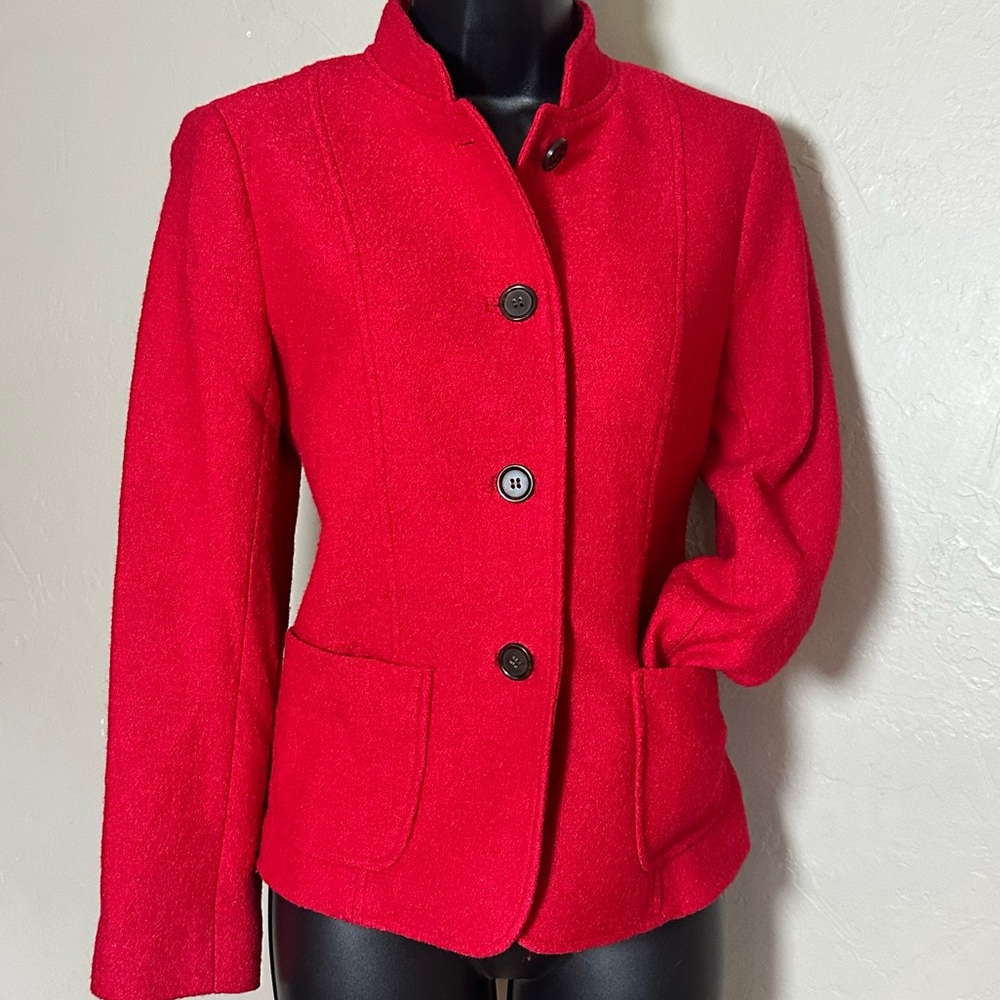 Vibrant Red VISCOSE & WOOL‎ Blend Women's Talbots Blazer Size 2 Petite